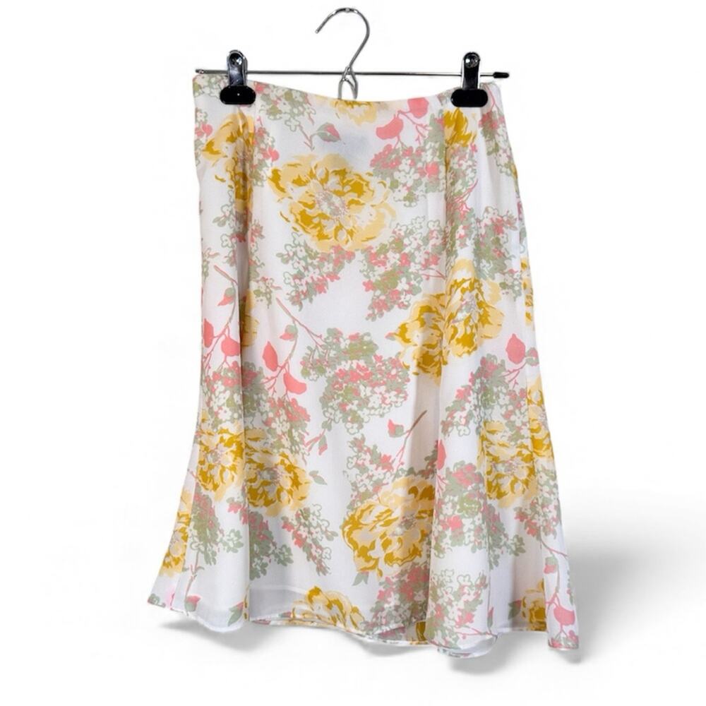 Ann Taylor Vintage 90s White Yellow Pink Floral Skirt Womens 2 Fairy Core Girly